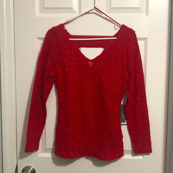 NWT Jennifer Lopez Red Textured Blouse - Picture 1 of 6
